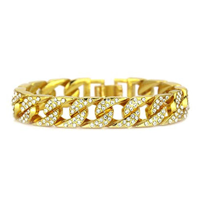 HH BLING EMPIRE 14K Gold and Silver Bracelets Diamond Tennis and Cuban Link Bracelet for Men Women Hip Hop Jewelry - color: 14mm cuban-Gold, size: 8.5"