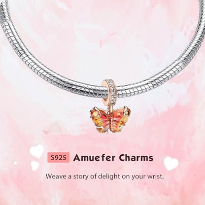 S925 Bead Pendant Charms for Bracelets Necklaces, Compatible with Pandora, Jewelry Making DIY - style: Murano Glass Butterfly Charm