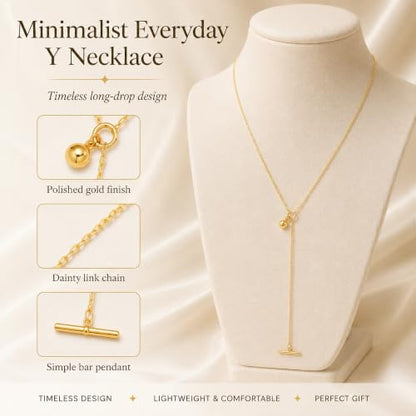 YUJIE Long Gold Y Necklace for Women - Adjustable Lariat Pendant Snake Chain, 14K Gold Plated Dainty Teardrop Necklace for Trendy & Formal Wear - color: ball