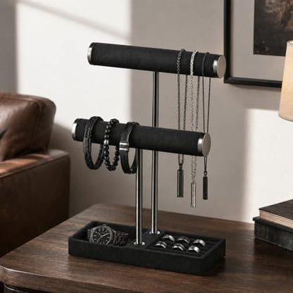 bussdis 2 Tier Bracelet Holder Display, Necklace Holder Organizer, Black | Velvet Necklace Holder | Jewelry Tree | Jewelry Towers | Jewelry Stand Organizer for Necklaces, Bracelets, Earrings, Rings - color: Black