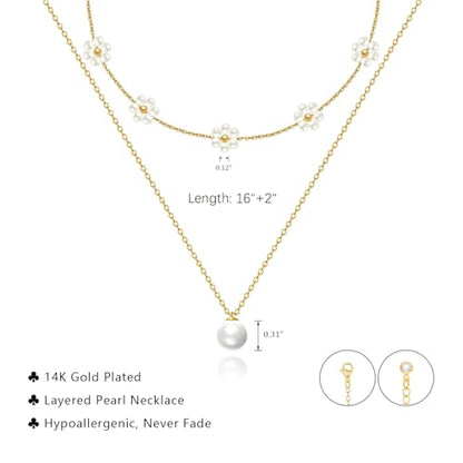 LULII Pearl Necklaces for Women 14K Gold Plated Dainty Layered Single Pearl Necklace Simple Daisy Pearls Choker Cute Gold Necklace Stack Jewelry Sets for Women Trendy Gifts - color: Gold-Layered Daisy Pearl