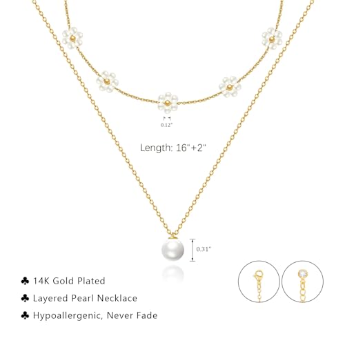 LULII Pearl Necklaces for Women 14K Gold Plated Dainty Layered Single Pearl Necklace Simple Daisy Pearls Choker Cute Gold Necklace Stack Jewelry Sets for Women Trendy Gifts - color: Gold-Layered Daisy Pearl