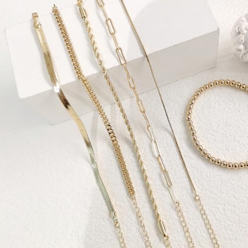 HERIER Gold Bracelets for Women 18k Gold Plated Bracelet Stack Bangle Cuff Bracelet Set for Women Non Tarnish Beaded/Paperclip/Cuban Link Chain Bracelets Jewelry for Women Trendy - style: Bangle Cuban3-Gold