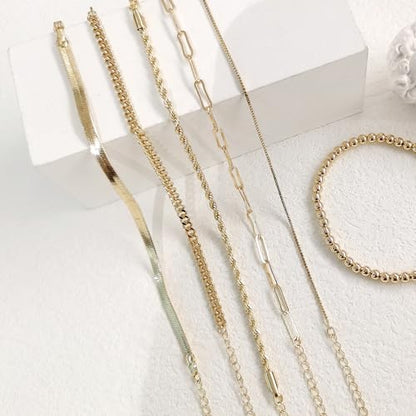 HERIER Gold Bracelets for Women 18k Gold Plated Bracelet Stack Bangle Cuff Bracelet Set for Women Non Tarnish Beaded/Paperclip/Cuban Link Chain Bracelets Jewelry for Women Trendy - style: Bangle Cuban3-Gold