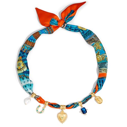 CLASSYZINT Scarf Necklace with Charms Heart Choker Necklace Shell Necklace Bandana Necklac Statement Choker Jewelry - color: Heart Pendant