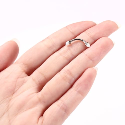 G23 Titanium Eyebrow Piercing Jewelry Eyebrow Rings Curved Barbell 16G Eyebrow Belly Button Ring Navel Rings Rook Daith Earrings Lip Ring Eyebrow Jewelry 6mm-12mm - color: 2PCS,Cone Shape White Opal,Silver