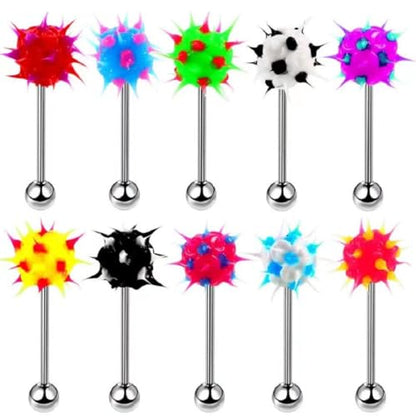 Surgical Steel Spiky Ins Colorful Fire Tongue Nipple Ear Rings Bar Barbell Stud Piercing - style: 10 pcs