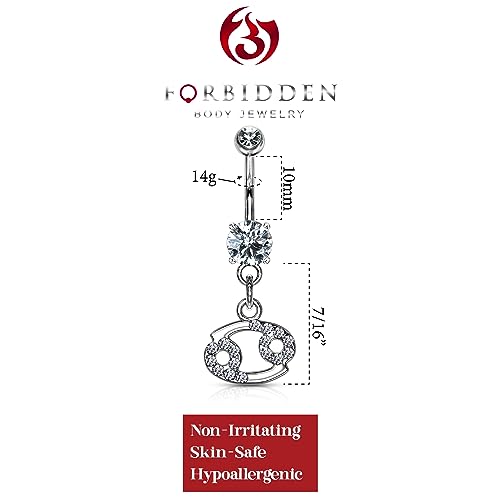 Forbidden Body Jewelry Surgical Steel CZ Jeweled Zodiac Sign Dangle Belly Button Ring - style: Cancer