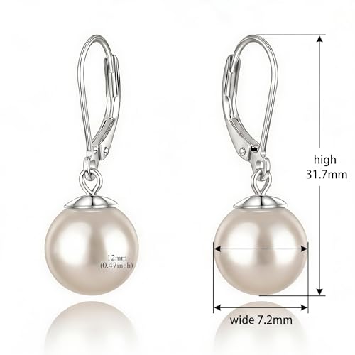 Pearl Leverback Earrings for Women Dangle Round Gemstone Earrings Birthstone Jewelry Gift Anniversary for Her - color: 30 White pearl