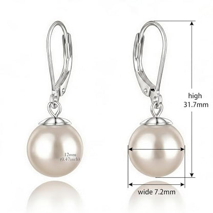 Pearl Leverback Earrings for Women Dangle Round Gemstone Earrings Birthstone Jewelry Gift Anniversary for Her - color: 30 White pearl