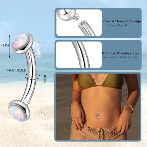 3-12 Pcs 14G Belly Button Rings Belly Rings for Women CZ Opal Navel Rings Belly Piercings Jewelry Belly Barbells Stainless Steel Body Belly Button Piercing Jewelry - color: Silver 3pcs 10mm