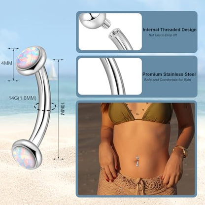 3-12 Pcs 14G Belly Button Rings Belly Rings for Women CZ Opal Navel Rings Belly Piercings Jewelry Belly Barbells Stainless Steel Body Belly Button Piercing Jewelry - color: Silver 3pcs 10mm