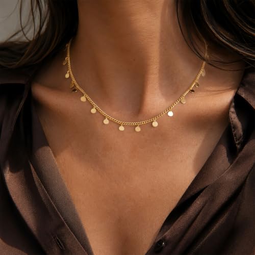 Gold Choker Necklace for Women, Dainty Gold Necklace 14k Gold Plated Simple Coin Butterfly Choker Necklaces for Women Trendy Charm Cute Non Tarnish Gold Necklace Fashion Waterproof Jewelry - color: C-Gold