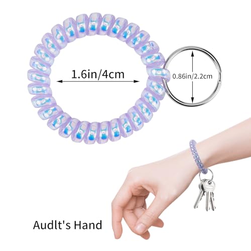 QIUTIMIY 6PCS Wristlet Keychain, Colorful Spiral Coil Hair Tie for Women, Sauna Accessaries Wrist Coil Key Ring Key Holder - color: Dazzle-s