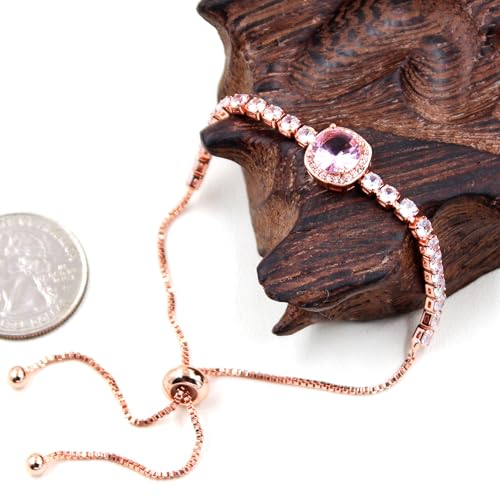 Sparkling CZ Tennis Bracelets for Women, Birthstone Slider Bolo Bracelets Trendy Birthday Valentine's Day Jewelry for Women Lady - color: Pink