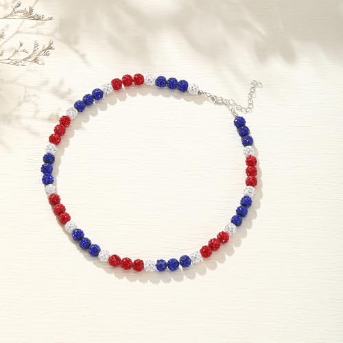 Fourth Of July Earrings Rhinestone American Flag USA Earrings Necklaces Stackable Bracelets Memorial Day Jewelry Set 3PCS