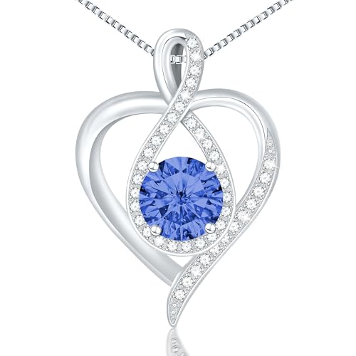 925 Sterling Silver Infinity Heart Necklace for Women, Rhodium Plated Cubic Zirconia Pendant Gift for Girlfriend Wife Mom - Anniversary Valentine's Day Birthday Present with Elegant Gift Box - color: Silver-09-Sep