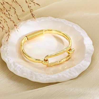 Moodear Chunky Gold Bangle Bracelets for Women, 14K Gold Plated/Silver Cuff | Chunky Statement Jewelry with Hammered Texture, Non Tarnish Gold Plated Finish, Unique Cuff Design, Lightweight Comfort - style: Paperclip Bangle Gold 18.5cm （≈7IN）
