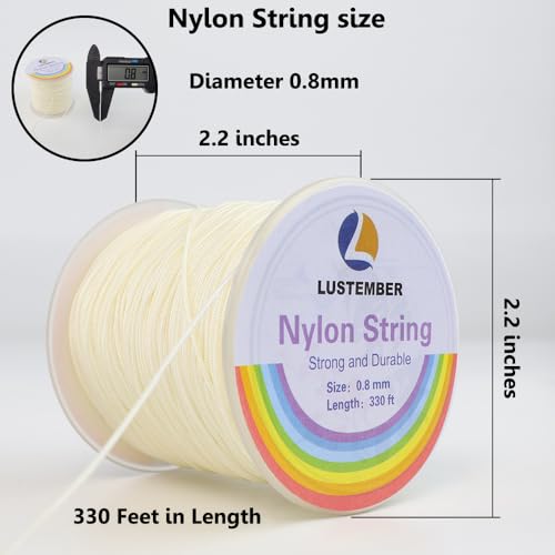 LUSTEMBER 0.8mm Nylon String, Strong Bracelet String, Durable Nylon Cord for Jewelry Making, Bracelets, Beading, Necklaces, Rattail Braiding, Kumihimo, Wind Chimes, Blinds and Handicrafts - size: Beige