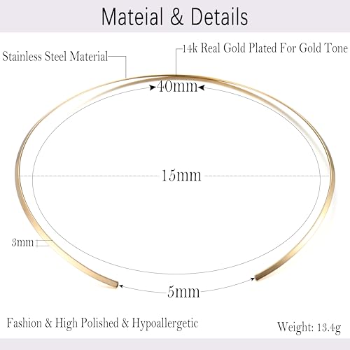 Sanfenly Choker Collar for Women 14K Gold Plated Silver Stainless Steel Metal Collar Choker Necklace Statement Open Cuff Bangle Necklace for Women - style: Open Gold