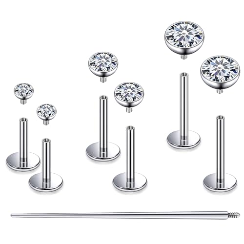 F136 Titanium 20/18/16G Internally Threaded Flat Back Stud Earrings Nose Rings Lip Medusa Monroe Labret 6/8/10mm Short/Long Bar Piercing Jewelry with Taper for Women Men - color: White, size: 16g=1.2mm