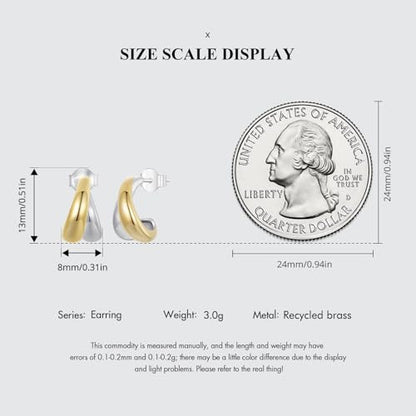 14K Gold Plated Two-Tone Oval Hoop Earrings for Women, Water Drop Design Lightweight Huggie Earrings,925 Sterling Silver Posts Double Drop Chunky Hoops Hypoallergenic Ear Buckles - color: Gold Two Tone Drop