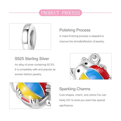 925 Sterling Silver Bead Charm for Pandora Bracelets and Necklaces,Pink Bow Cherry Butterfly Blue Ocean Pendant Bead Charms Jewelry Present Valentines Gifts for Wife/Girlfriend Women - style: Kitten Play Ball Charms