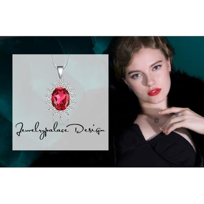JewelryPalace Princess Diana Kate Middleton Natural Amethyst Citrine Garnet Peridot Topaz Created Ruby Sapphire Simulated Emerald Pendant Necklace for Women, 925 Sterling Silver Gemstone Jewelry Set - color: G-Brass-ruby