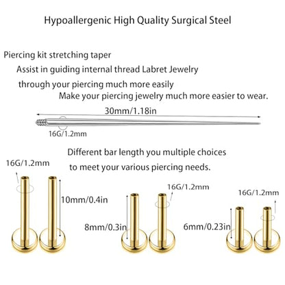 16G Monroe Lip Piercing Jewelry Labret Studs Tragus Hoop Earrings Nose Piercing Flat Back Helix Earring - color: gold, size: 16G*10mm