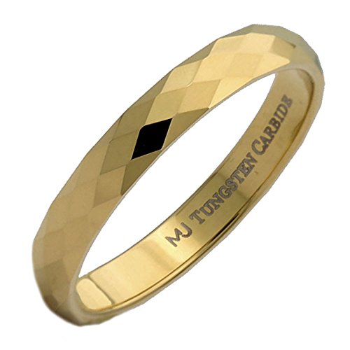 Tungsten Carbide Faceted Honeycomb Wedding Band Plated in Gold, Rose Gold or Black Ring - color: Gold-3mm