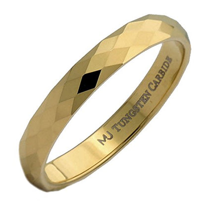 Tungsten Carbide Faceted Honeycomb Wedding Band Plated in Gold, Rose Gold or Black Ring - color: Gold-3mm