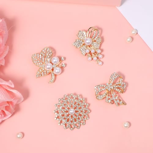 4pcs Brooches and Pins for Women, Flower Brooch, Crystal Pearl Brooch, for Women Fashion Accessories - style: bow