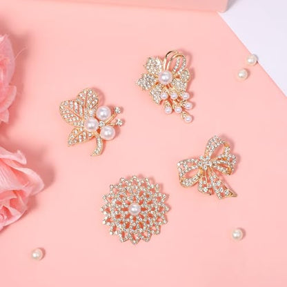 4pcs Brooches and Pins for Women, Flower Brooch, Crystal Pearl Brooch, for Women Fashion Accessories - style: bow
