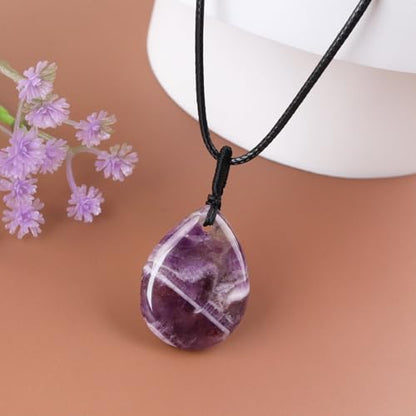 Teardrop Gemstone Necklaces for Women, Healing Crystal Pendant Necklace Birthstone Jewelry for Women - color: Amethyst