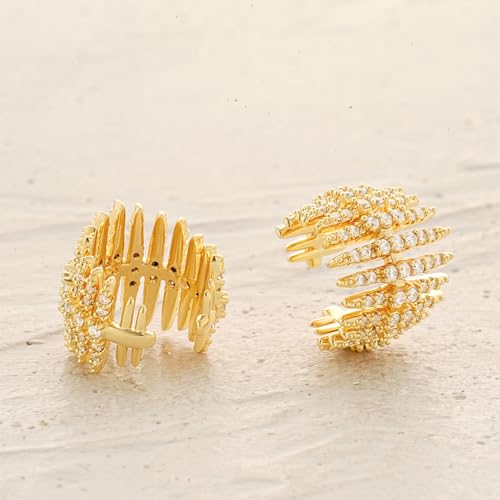 MYEARS Women Ear Cuff Earrings Gold Non Pierced Cartilage Clip on Open Wrap Hoop 14K Gold Plated Simple Hypoallergenic Everyday Jewelry - style: Fishbone / Pair