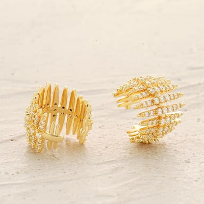 MYEARS Women Ear Cuff Earrings Gold Non Pierced Cartilage Clip on Open Wrap Hoop 14K Gold Plated Simple Hypoallergenic Everyday Jewelry - style: Fishbone / Pair