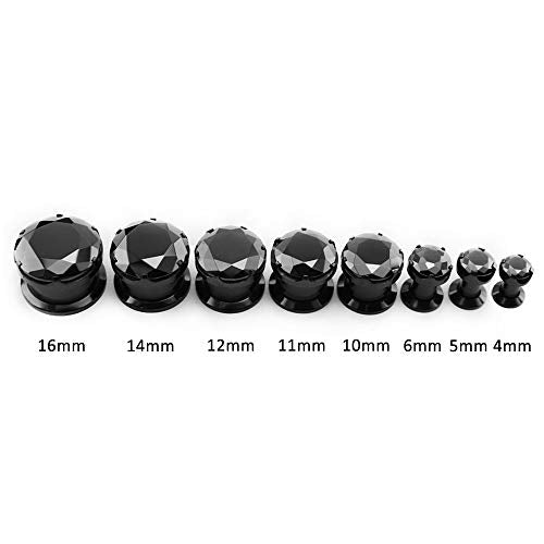 ZS 316L Stainless Steel Screw-Fit Ear Tunnel AAA+ Cubic Zirconia Ear Gauges | External Threaded Flesh Tunnels Plugs Ear Expander Stretcher Piercing Jewelry for Women Men - color: Black CZ, size: 9/16"(14mm)