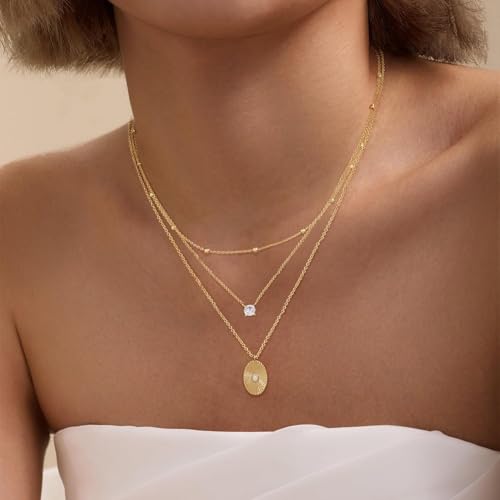 Layered Necklaces for Women - Dainty Necklace Stack 14K Gold Plated Layering Pendant Necklace Set Simple Gold Necklaces for Women Trendy Jewelry Gifts for Women - color: Gold-Set2