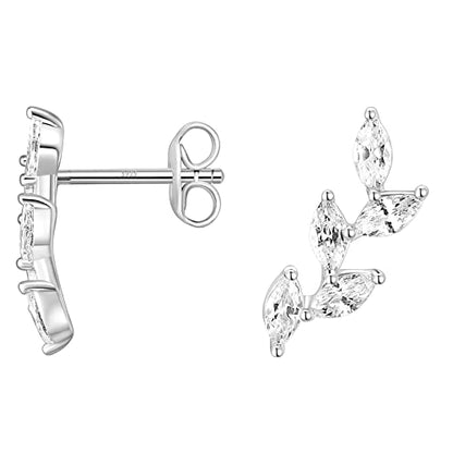TIGRADE Stud Earrings Marquise Cubic Zirconia Rhinestone Crawler Style Wedding Earrings 925 Sterling Silver Post Hypoallergenic for Women, Brides, Bridesmaid - color: Silver