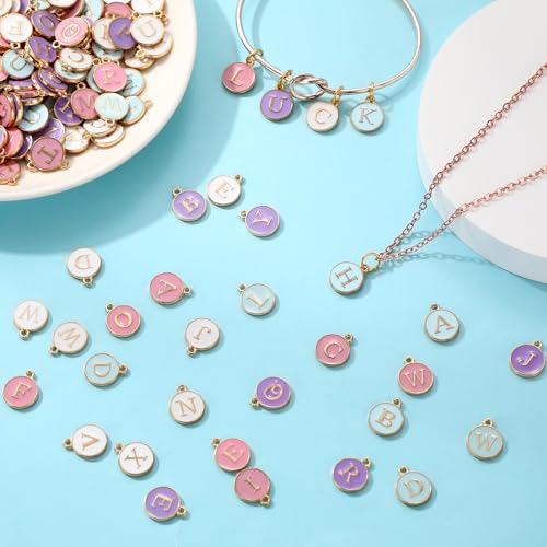Bucherry 208 Pcs Letter Metal Charms for Jewelry Making Mix Initial Double Side Charms for DIY Bracelet Necklace Making - color: Light Colors, style: Letter