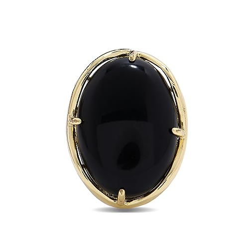 Natural Stone Adjustable Finger Rings Semi Precious Oval Shaped Gemstone Jewelry For Women Anniversary Birthday Wedding Gift - color: Black Agate