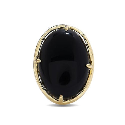 Natural Stone Adjustable Finger Rings Semi Precious Oval Shaped Gemstone Jewelry For Women Anniversary Birthday Wedding Gift - color: Black Agate