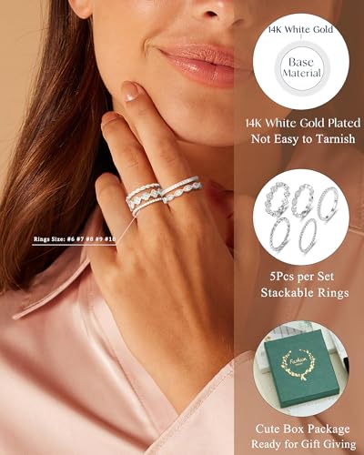 Gold Silver Stackable Rings for Women Non Tarnish Cubic Zirconia Band Ring | 14K Gold Plated,Stacking Chunky Eternity Rings,Dainty Engagement Promise Thumb Rings,Wedding Ring Set,Jewelry Size 6 7 8 9 10 - color: Silver 1