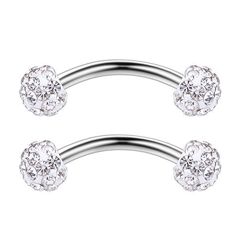 3PRS 16G 3/8" (10MM) Stainless Steel 3mm CZ/Gems/Ball Curved Barbell Eyebrow Tragus Lip Belly Ring Piercing Jewelry - Steel - color: Stainless Steel