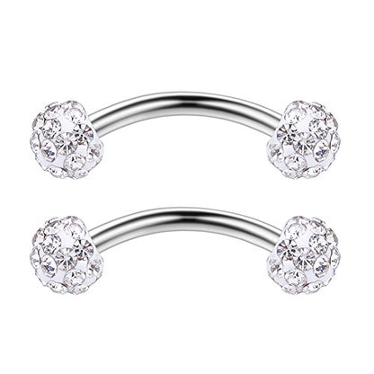 3PRS 16G 3/8" (10MM) Stainless Steel 3mm CZ/Gems/Ball Curved Barbell Eyebrow Tragus Lip Belly Ring Piercing Jewelry - Steel - color: Stainless Steel