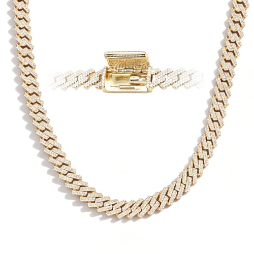 10mm Moissanite Cuban Link Chain, S925 Silver Hip Hop Necklace for Men | GRA D-VVS1 moissanite. Solid S925 silver, 16-24" silver/gold. 10mm double-row pavé. Reinforced prongs & clasp. Gift box.