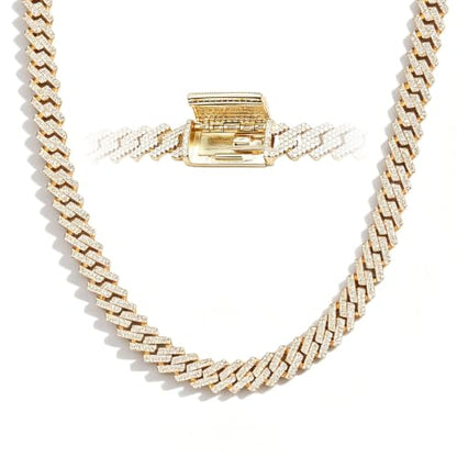 10mm Moissanite Cuban Link Chain, S925 Silver Hip Hop Necklace for Men | GRA D-VVS1 moissanite. Solid S925 silver, 16-24" silver/gold. 10mm double-row pavé. Reinforced prongs & clasp. Gift box.