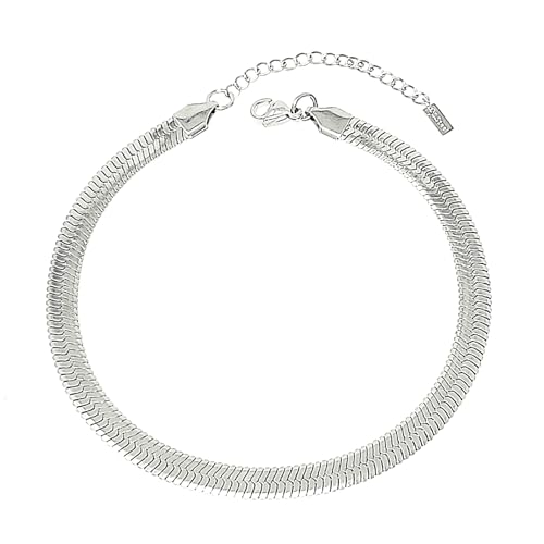 Stainless Steel Chain Ankle Bracelet for Women Adjustable Waterproof Anklet - color: Silver / 6mm Herringbone