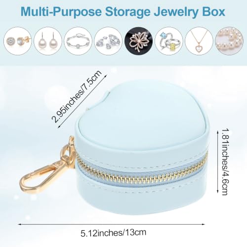 Small Jewelry Travel Case with Keychain Mini Jewelry Box for Rings Earrings Necklaces PU Leather Zipper Heart Jewelry Pouch for Women Travel Essentials Blue - color: blue