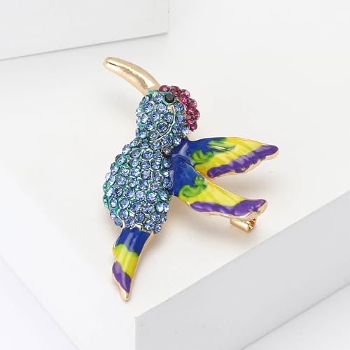 Enamel Bird Brooch for Women Rhinestones Owl/Hummingbird/Eagle/Toucan Lapel Pin Cute Bird Brooches Jewelry Gifts for Mom Wife - color: Blue-Hummingbird 2